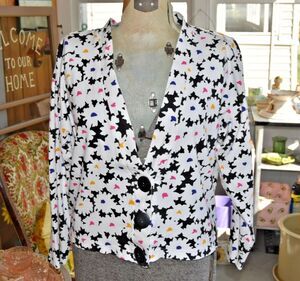 Vintage 80s Richard Crazy Daisy Cropped Blazer Jacket Cotton Buttons Size Small